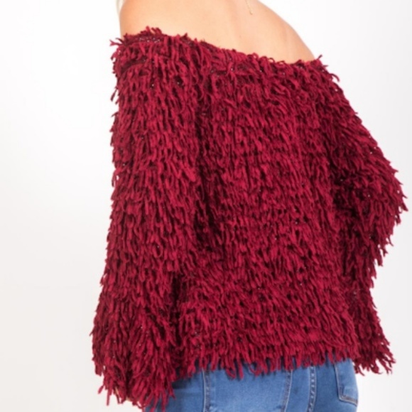 🤩Sale Fuzzy Fringe Top Off the Shoulder - Picture 5 of 5